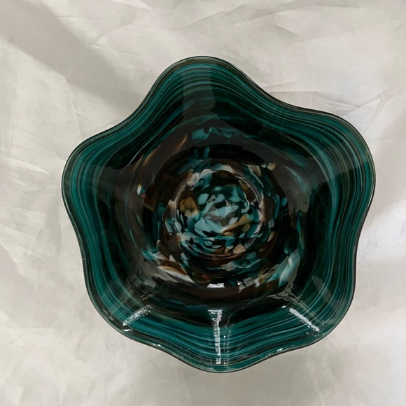Signed Lagoon & Coffe Marbled Glass Bowl
